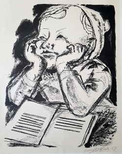 Horlbeck G�nter Lithographie Lesendes Kind 46d
