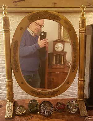 ovaler Tischspiegel Klappspiegel vergoldet 18d