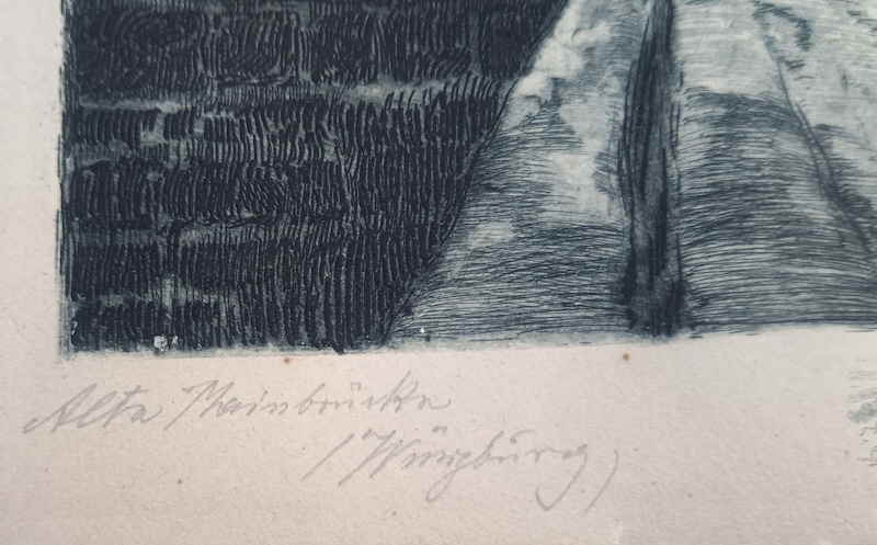 Eduard Binder Radierung Alte Mainbr�cke W�rzburg 657343x