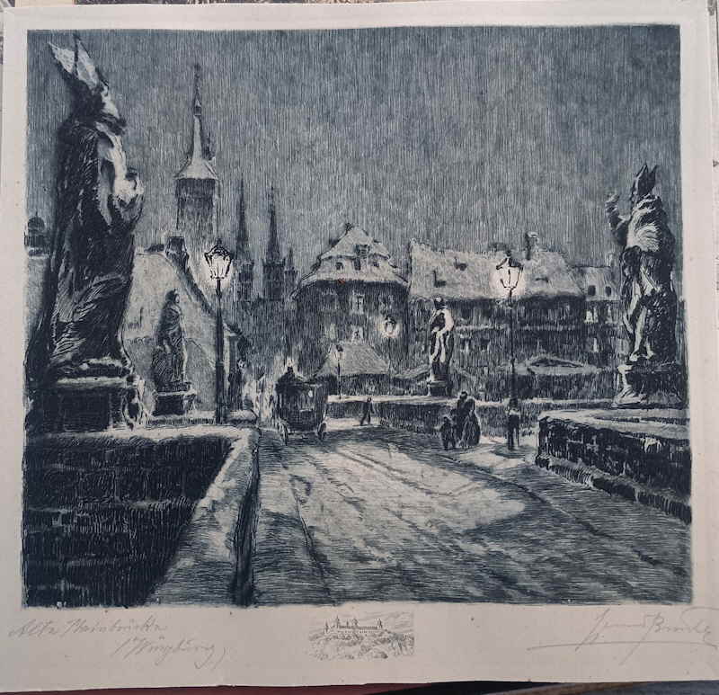 Eduard Binder Radierung Alte Mainbr�cke W�rzburg 702209x