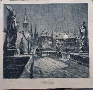 Eduard Binder Radierung Alte Mainbr�cke W�rzburg 702209d